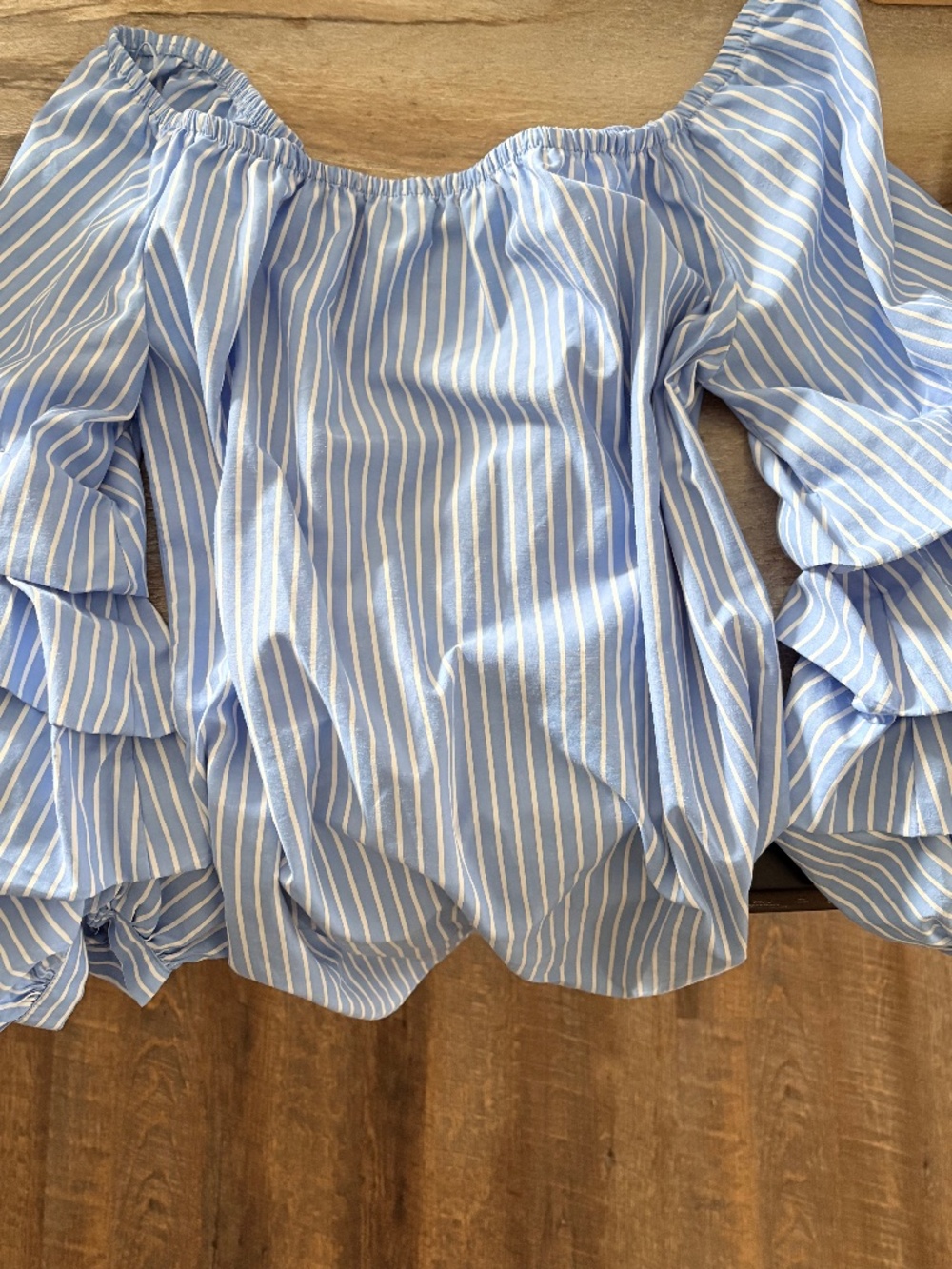 Puff sleeve striped off shoulder top dress